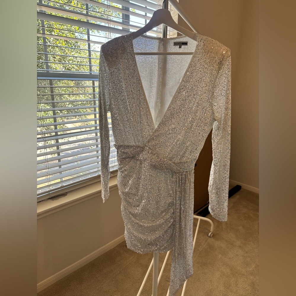 Silver Sequin Mini Dress